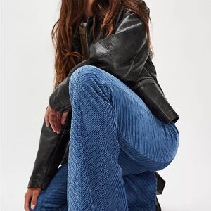 Free People Penny Pull-On Velvet Flared Pants Womens XS Eventide Blue Boho Retro